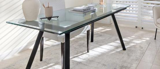 This Pymble home showcases large, light-colored ceramic tiles arranged in a neat, grid-like pattern